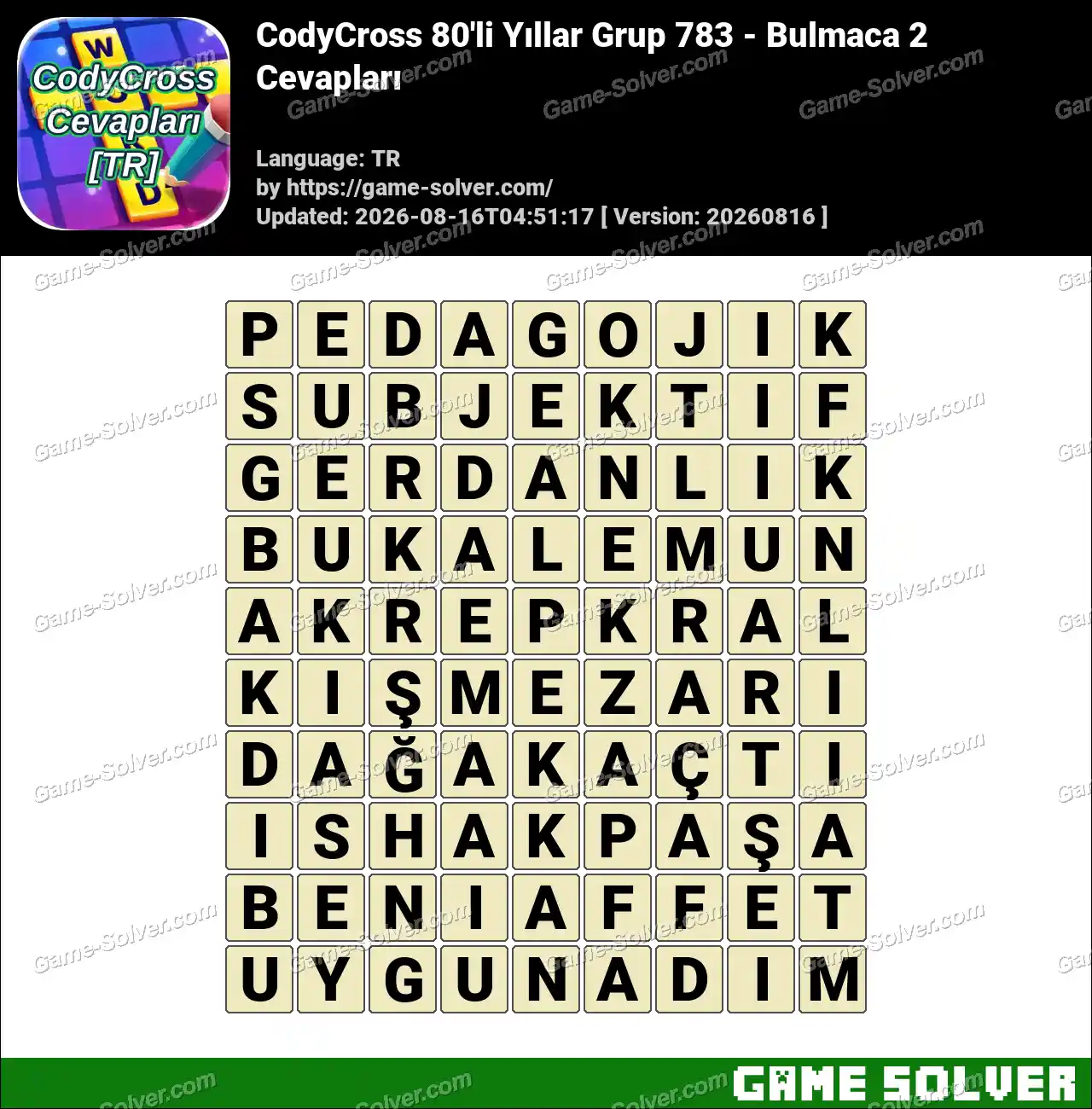 CodyCross 80’li Yıllar Grup 783 – Bulmaca 2 Cevapları